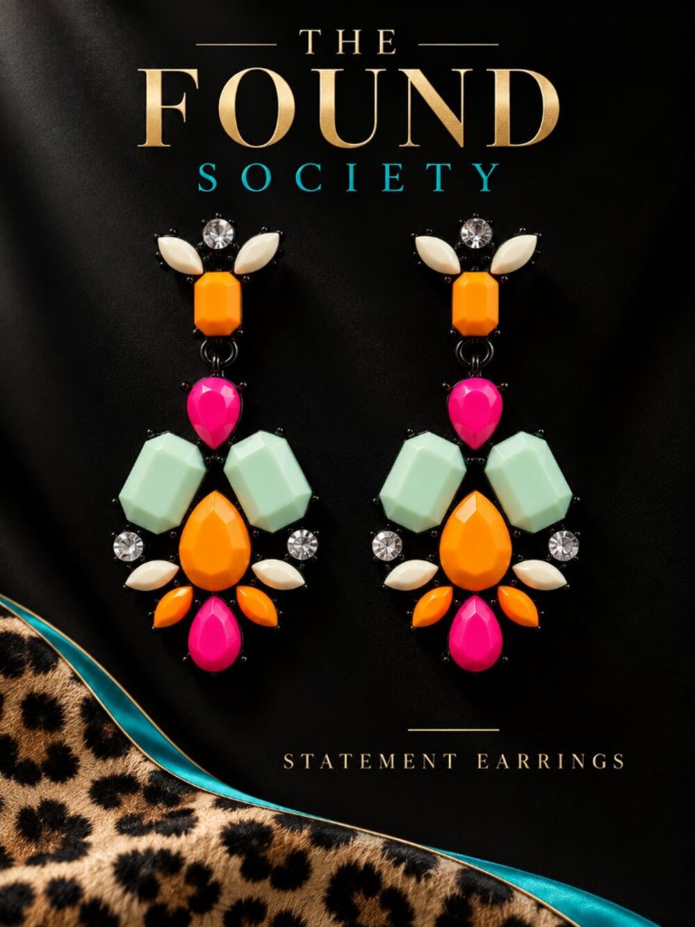 Multicolor Faceted Statement Earrings Pink Orange Mint Rhinestone Pierced